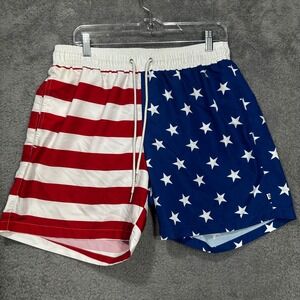 Tipsy Elves Swim Trunks Mens Medium Red White Blue American Flag Stars Stripes